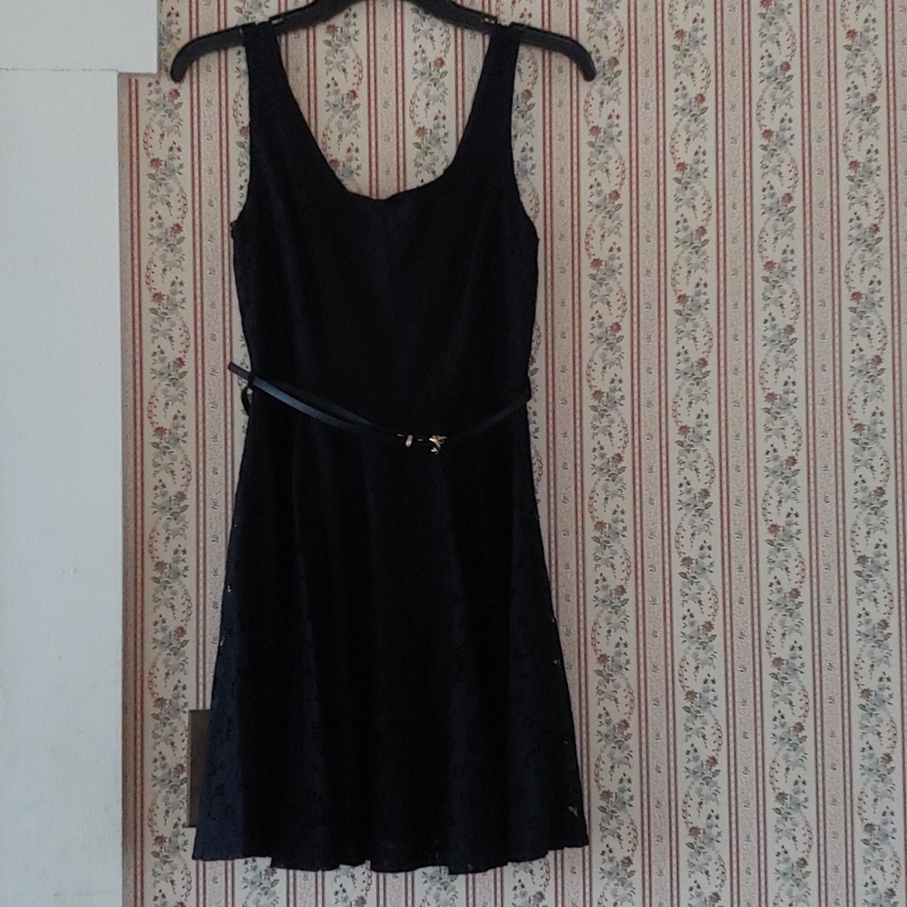 Little black lace dress with belt